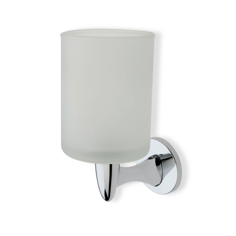 Wall Mounted Round Frosted Glass Toothbrush Holder with Brass