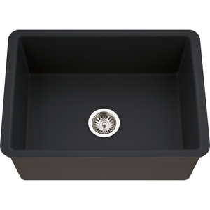 Hamat - CHE-2619SU-MB - Undermount Fireclay Single Bowl Kitchen Sink, Matte Black