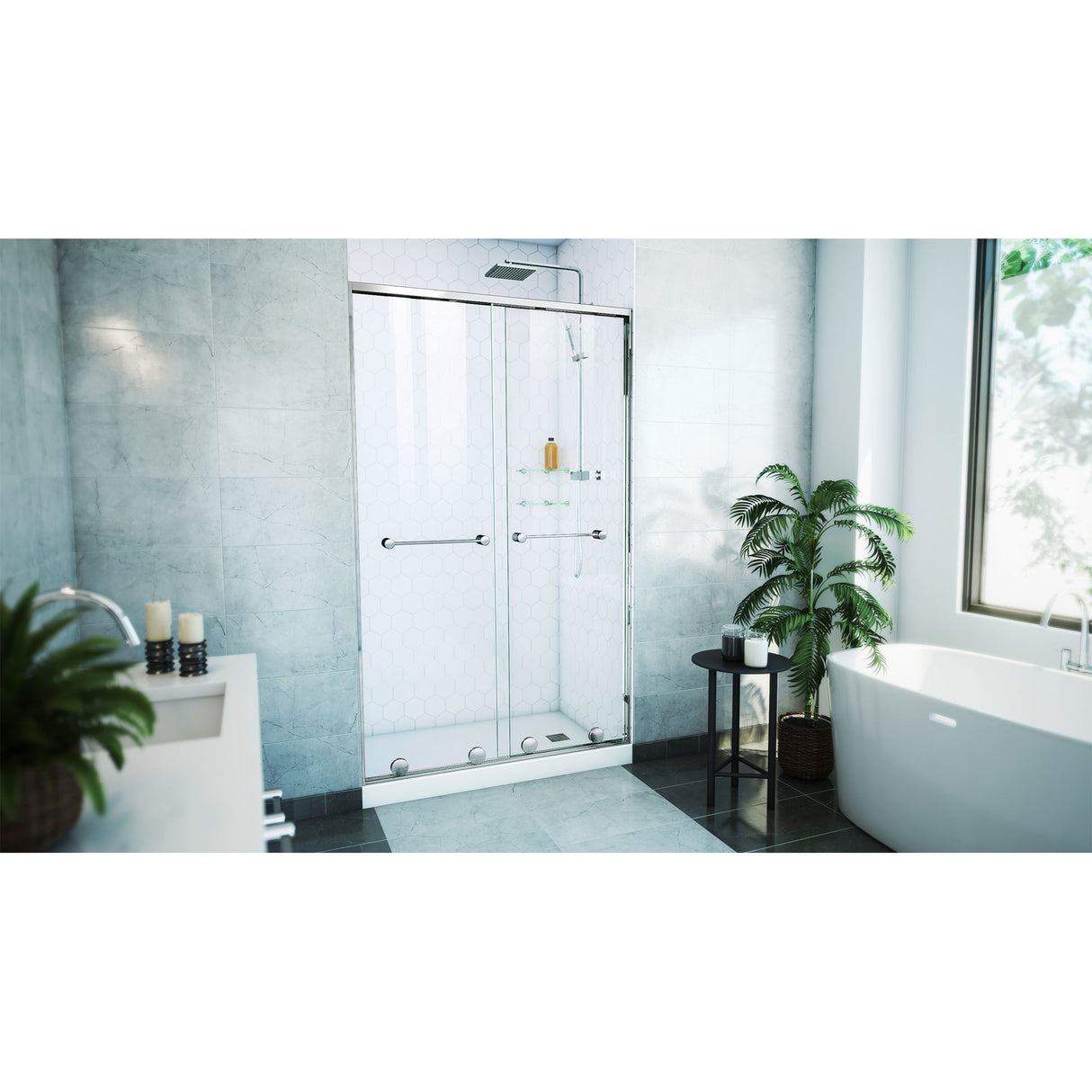 DreamLine Harmony 44-48 in. W x 76 in. H Semi-Frameless Bypass Shower Door in Chrome and Clear Glass