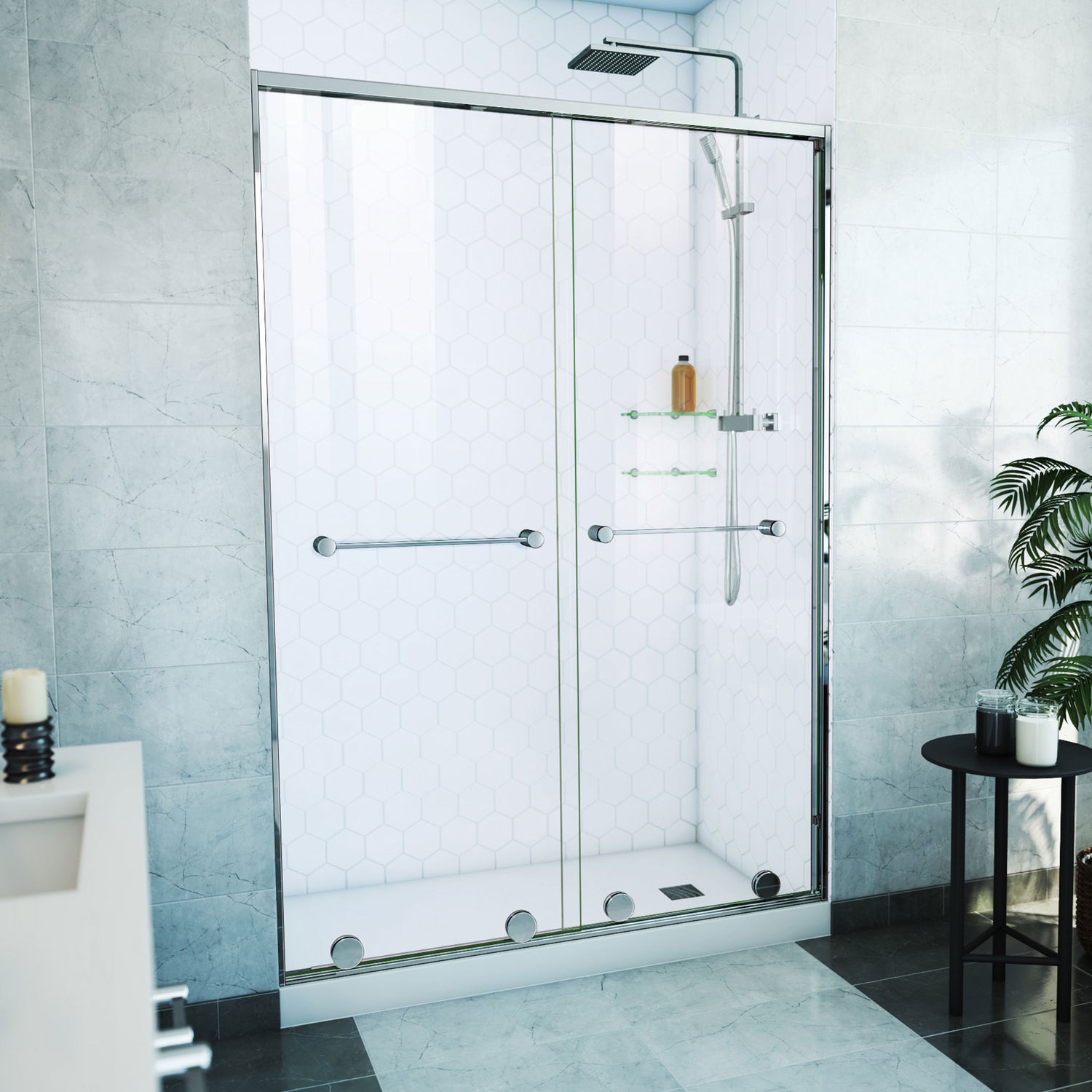 DreamLine Harmony 50-54 in. W x 76 in. H Semi-Frameless Bypass Shower Door in Chrome and Clear Glass