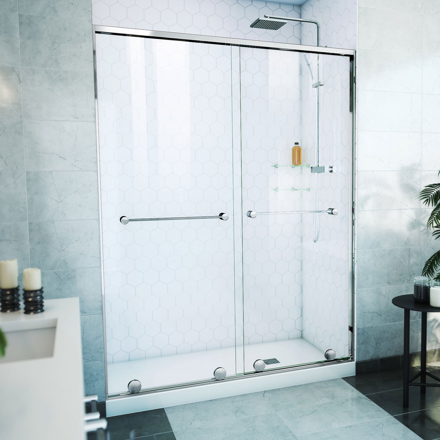 DreamLine Harmony 56-60 in. W x 76 in. H Semi-Frameless Bypass Shower Door in Chrome and Clear Glass