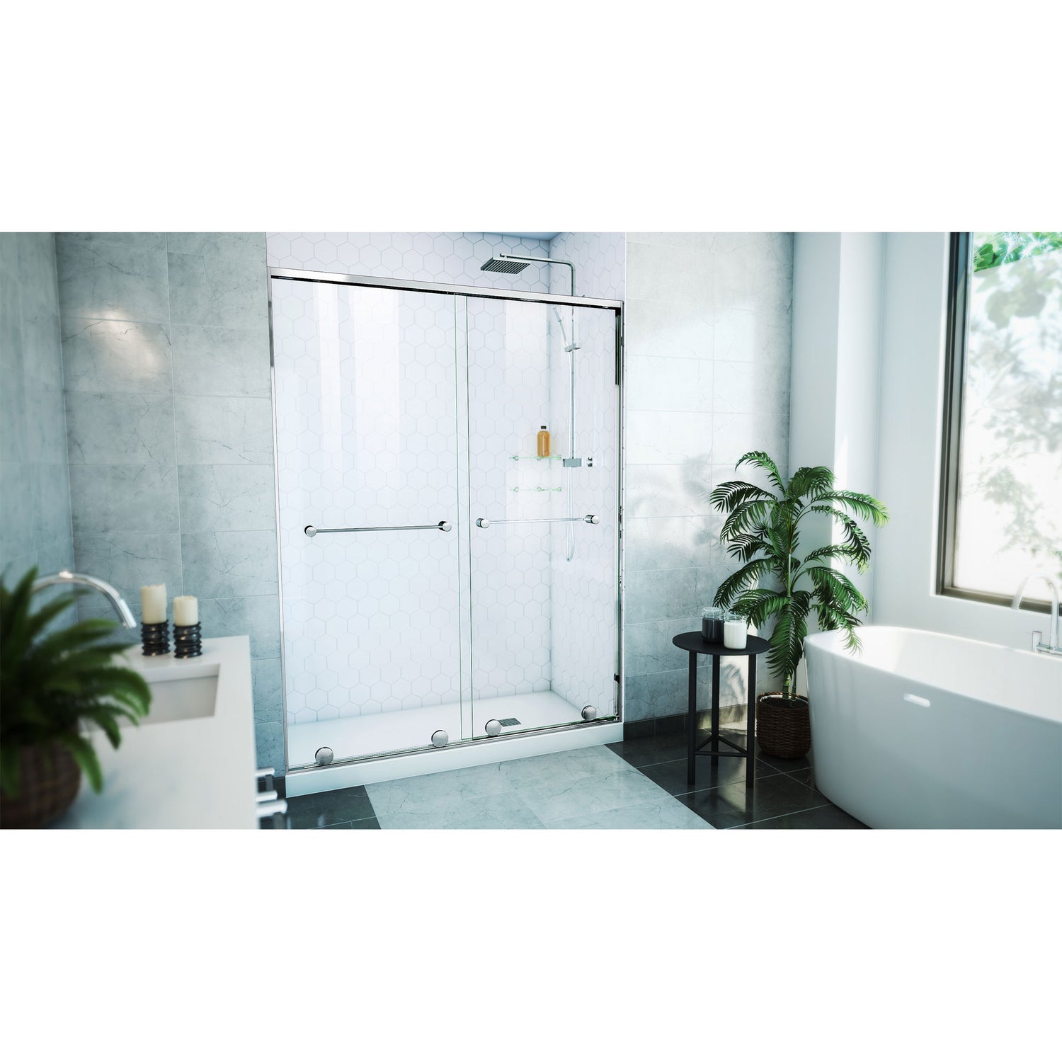 DreamLine Harmony 56-60 in. W x 76 in. H Semi-Frameless Bypass Shower Door in Chrome and Clear Glass