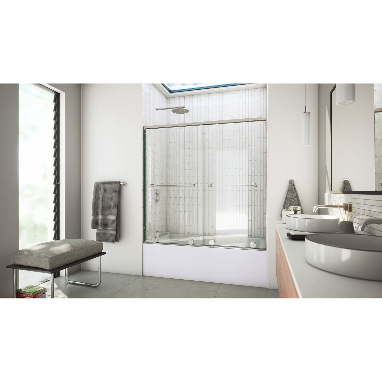 DreamLine Harmony 56-60 in. W x 58 in. H Semi-Frameless Bypass Tub Door in Brushed Nickel and Clear Glass