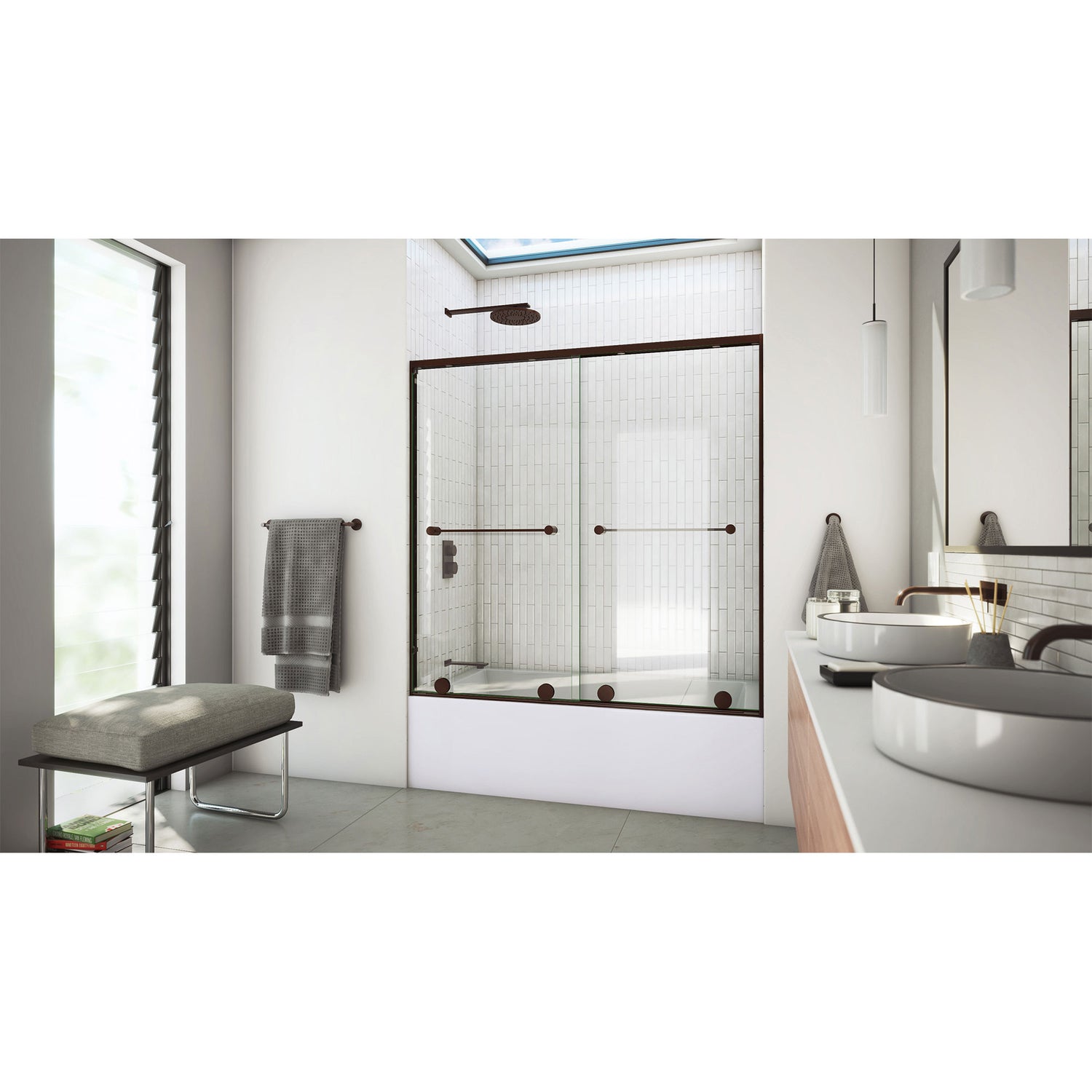 DreamLine Harmony 56-60 in. W x 58 in. H Semi-Frameless Bypass Tub Door in Oil Rubbed Bronze and Clear Glass
