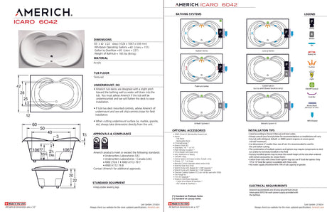 Americh IC6042TA5-BI Icaro 6042 - Tub Only / Airbath 5 - Biscuit