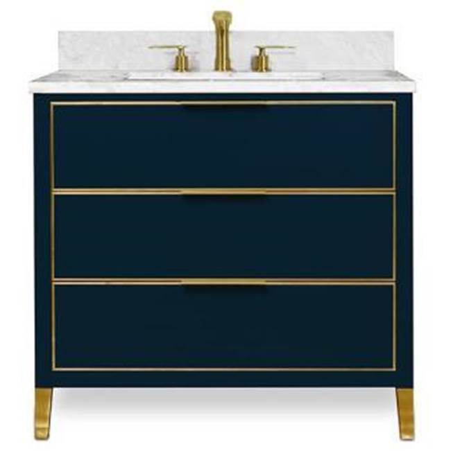 Muse Vanity Cabinet 36-in, Navy Blue with Satin Brass