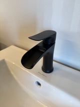 24"  Natural Oak Vanity Set with Ceramic Top and Integrated Sink, and Black Faucet