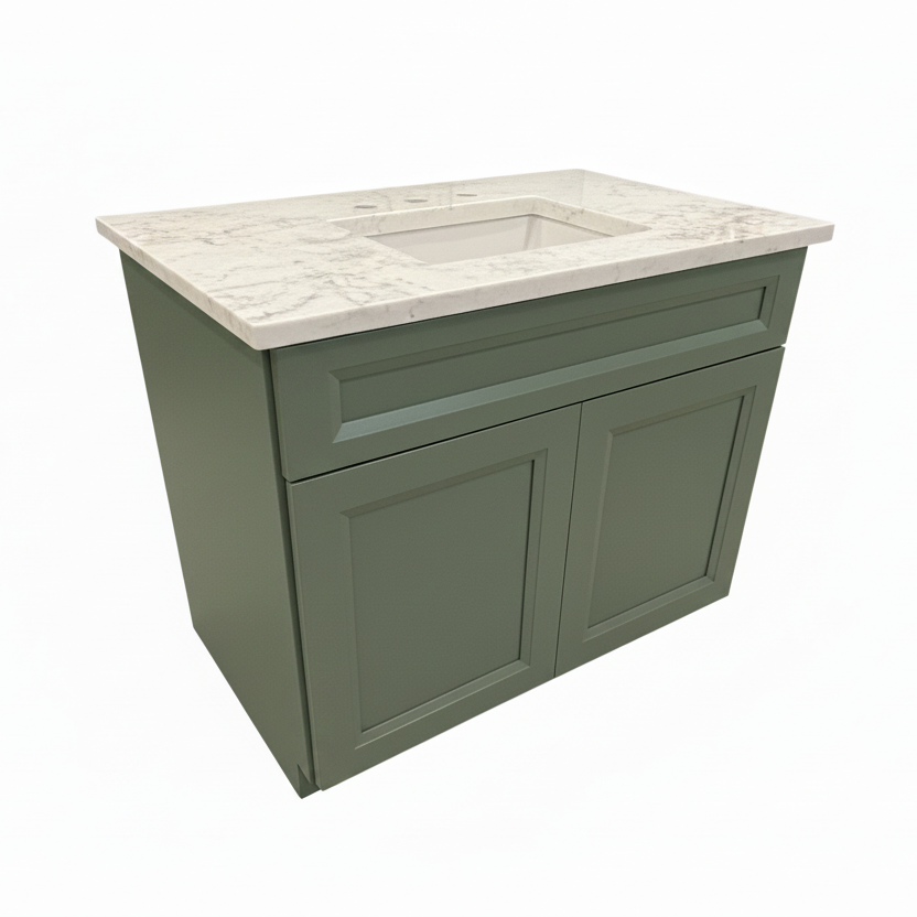 36” 802 Bolton Green Vanity W/ 36” Polished Cienla Quartz Top
