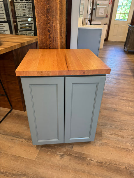25" Sage Green Cabinet with Solid Wood Butcher Block Top – Many Uses! - Storage Cabinet - Coffee Bar - Small Kitchen Island