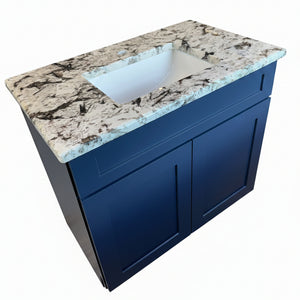 Cab-Tec Shaker Navel 37" Bathroom Vanity with Custom White Orion Granite Top