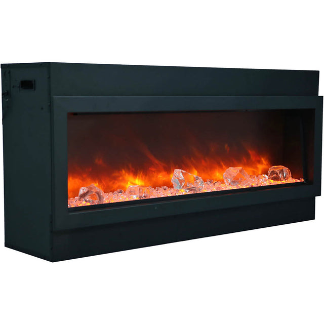 Amantii BI-50-DEEP-OD Panorama Deep Full View Smart Electric  - 50" Indoor /Outdoor WiFi Enabled Fireplace, featuring a MultiFunction Remote, Multi Speed Flame Motor, Glass Media & a Black Trim