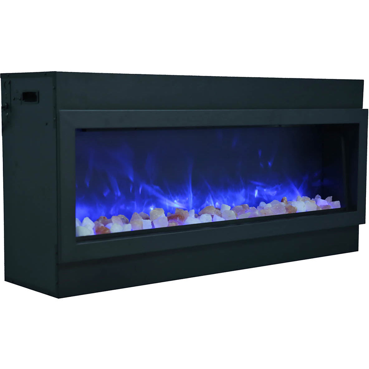 Amantii BI-50-DEEP-OD Panorama Deep Full View Smart Electric  - 50" Indoor /Outdoor WiFi Enabled Fireplace, featuring a MultiFunction Remote, Multi Speed Flame Motor, Glass Media & a Black Trim