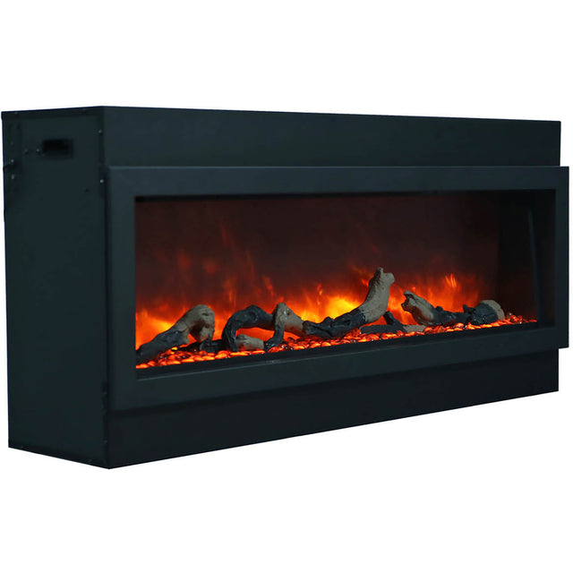 Amantii BI-50-DEEP-OD Panorama Deep Full View Smart Electric  - 50" Indoor /Outdoor WiFi Enabled Fireplace, featuring a MultiFunction Remote, Multi Speed Flame Motor, Glass Media & a Black Trim