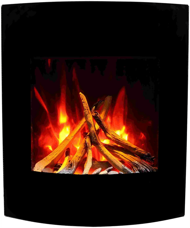 Amantii WM-BI-2428-VLR-BG Wall Mount or Built In Smart Electric, WiFi Enabled Fireplace, includes a Black Glass Surround, MultiFunction Remote Control and Multi Speed Flame Motor, and 7 Piece Oak Log Set and Sable Glass