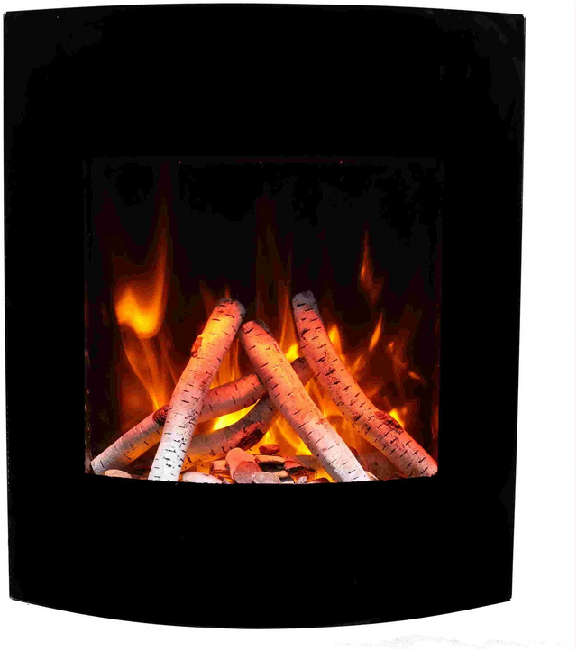 Amantii WM-BI-2428-VLR-BG Wall Mount or Built In Smart Electric, WiFi Enabled Fireplace, includes a Black Glass Surround, MultiFunction Remote Control and Multi Speed Flame Motor, and 7 Piece Oak Log Set and Sable Glass