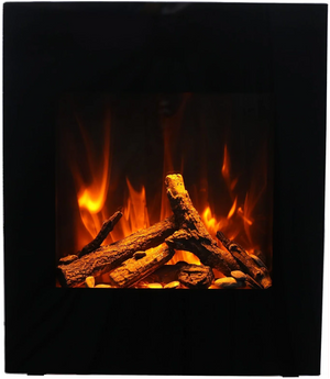 Amantii WM-BI-2428-VLR-BG Wall Mount or Built In Smart Electric, WiFi Enabled Fireplace, includes a Black Glass Surround, MultiFunction Remote Control and Multi Speed Flame Motor, and 7 Piece Oak Log Set and Sable Glass
