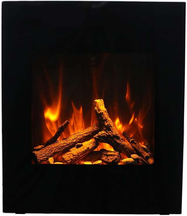 Amantii WM-BI-2428-VLR-BG Wall Mount or Built In Smart Electric, WiFi Enabled Fireplace, includes a Black Glass Surround, MultiFunction Remote Control and Multi Speed Flame Motor, and 7 Piece Oak Log Set and Sable Glass