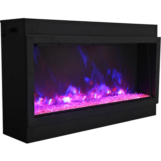 Amantii BI-50-DEEP-OD Panorama Deep Full View Smart Electric  - 50" Indoor /Outdoor WiFi Enabled Fireplace, featuring a MultiFunction Remote, Multi Speed Flame Motor, Glass Media & a Black Trim