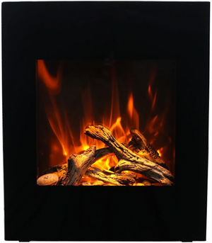 Amantii WM-BI-2428-VLR-BG Wall Mount or Built In Smart Electric, WiFi Enabled Fireplace, includes a Black Glass Surround, MultiFunction Remote Control and Multi Speed Flame Motor, and 7 Piece Oak Log Set and Sable Glass