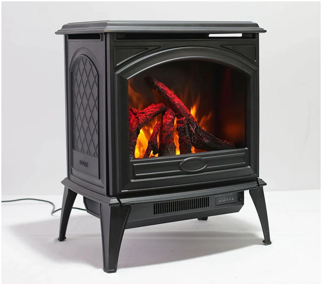 Amantii E70-NA Lynwood Series - 70 cm Freestand Electric Stove Featuring a Cast Iron Frame and a 10 Piece Birch Log Set