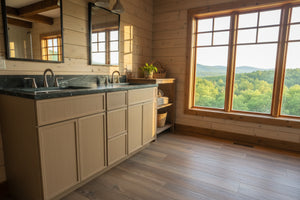 60” Cab-Tec Double Oslo Oak Vanity W/ 62” Vermont Verde Top