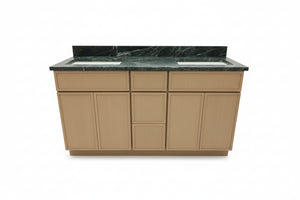 60” Cab-Tec Double Oslo Oak Vanity W/ 62” Vermont Verde Top