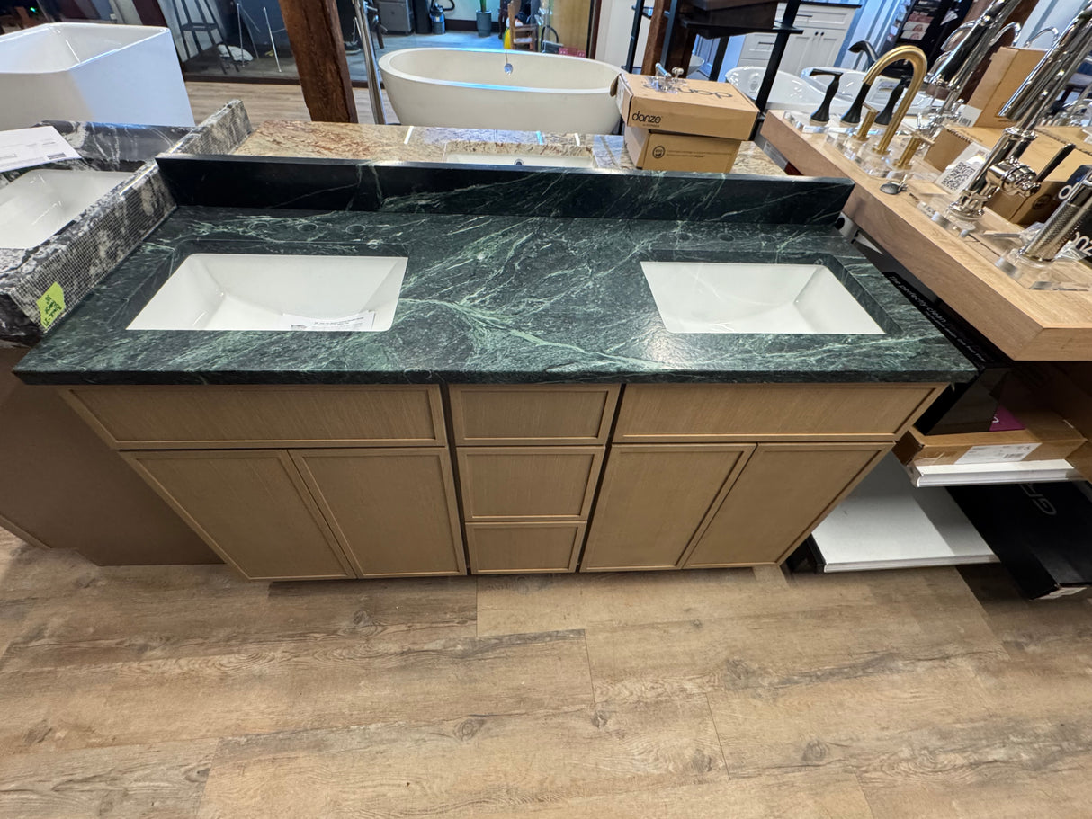 60” Cab-Tec Double Oslo Oak Vanity W/ 62” Vermont Verde Top