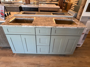 60" Shaker Moss Double Vanity by Cab-Tec – Solid Wood, Soft Close, Sahara Sky – Floor Model