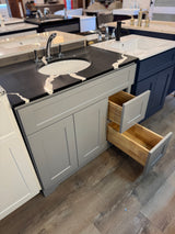 36" Grey Vanity Set with Quartz Vanity Top with Polished Chrome Widespread Faucet
