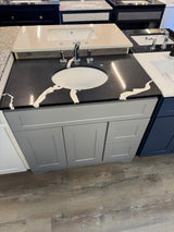 36" Grey Vanity Set with Quartz Vanity Top with Polished Chrome Widespread Faucet