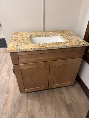 Cab-Tec Sturbridge 36″ Bath Vanity – Caramel Finish w/ Peach Stone Top