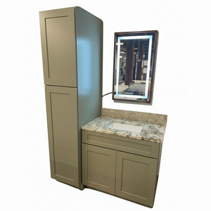36" Moss Green Shaker Vanity with Granite Top - Includes Tower & LED Mirror
