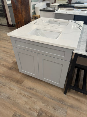 Cab-Tec 38" Shaker Grey Bathroom Vanity w/ White Quartz Top, Undermount Sink & Solid Wood Construction