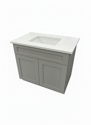 Cab-Tec 38" Shaker Grey Bathroom Vanity w/ White Quartz Top, Undermount Sink & Solid Wood Construction