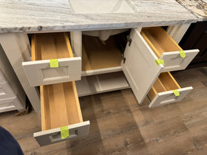 JSI 48" White Shaker Vanity w/ Fantasy Brown Stone Top & Undermount Sink – Floor Model