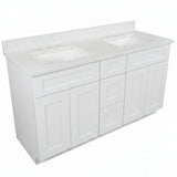 60" Cab-Tec Designer Double Vanity in Shaker White with Cultured Marble Top