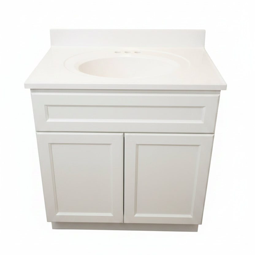 J&K Dove 30" Shaker Bathroom Vanity with White Cultured Marble Top & Oval Sink