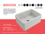 BOCCHI 1137-001-0120 Classico Farmhouse Apron Front Fireclay 24 in. Single Bowl Kitchen Sink with Protective Bottom Grid and Strainer in White