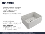 BOCCHI 1137-001-0120 Classico Farmhouse Apron Front Fireclay 24 in. Single Bowl Kitchen Sink with Protective Bottom Grid and Strainer in White