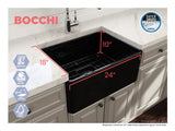 BOCCHI 1137-005-0120 Classico Farmhouse Apron Front Fireclay 24 in. Single Bowl Kitchen Sink with Protective Bottom Grid and Strainer in Black