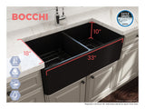 BOCCHI 1139-004-0120 Classico Farmhouse Apron Front Fireclay 33 in. Double Bowl Kitchen Sink with Protective Bottom Grids and Strainers in Matte Black