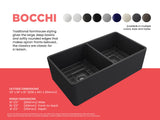 BOCCHI 1139-020-0120 Classico Farmhouse Apron Front Fireclay 33 in. Double Bowl Kitchen Sink with Protective Bottom Grids and Strainers in Matte Dark Gray