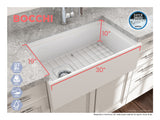 BOCCHI 1344-002-0120 Contempo Step-Rim Apron Front Fireclay 30 in. Single Bowl Kitchen Sink with Integrated Work Station & Accessories in Matte White