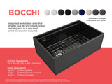 BOCCHI 1344-005-0120 Contempo Step-Rim Apron Front Fireclay 30 in. Single Bowl Kitchen Sink with Integrated Work Station & Accessories in Black