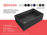 BOCCHI 1344-020-0120 Contempo Step-Rim Apron Front Fireclay 30 in. Single Bowl Kitchen Sink with Integrated Work Station & Accessories in Matte Dark Gray
