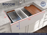 BOCCHI 1348-001-0120 Contempo Step-Rim Apron Front Fireclay 36 in. Double Bowl Kitchen Sink with Integrated Work Station & Accessories in White