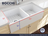 BOCCHI 1350-001-0120 Contempo Apron Front Fireclay 36 in. Double Bowl Kitchen Sink with Protective Bottom Grids and Strainers in White