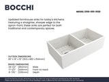 BOCCHI 1350-001-0120 Contempo Apron Front Fireclay 36 in. Double Bowl Kitchen Sink with Protective Bottom Grids and Strainers in White