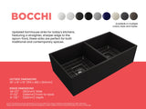 BOCCHI 1350-004-0120 Contempo Apron Front Fireclay 36 in. Double Bowl Kitchen Sink with Protective Bottom Grids and Strainers in Matte Black