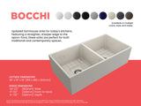 BOCCHI 1350-014-0120 Contempo Apron Front Fireclay 36 in. Double Bowl Kitchen Sink with Protective Bottom Grids and Strainers in Biscuit